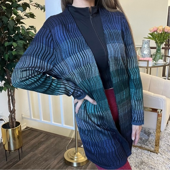 CHICOβS Colorful Striped Classic Fit Open Front Long Sleeve Cardigan Size L - Picture 4 of 14